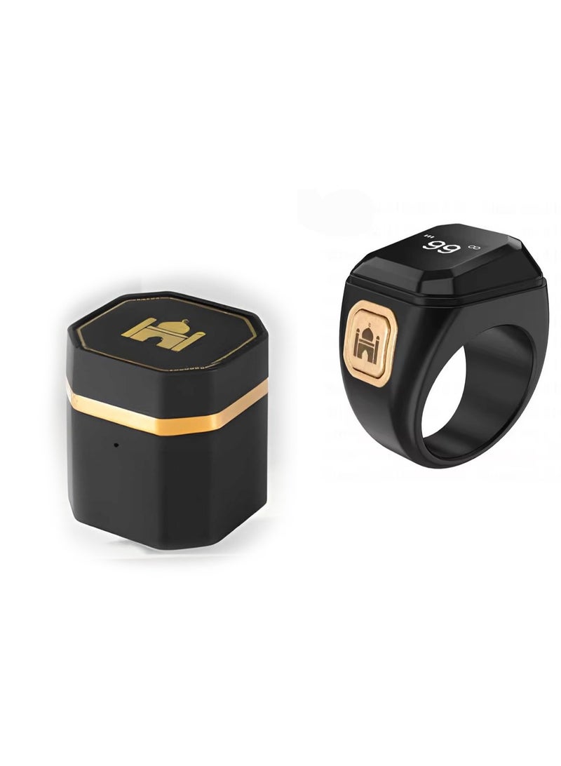 BSTWSH Metal Zinc Alloy Smart Counter Ring for Zikr & Tasbih – Bluetooth-Enabled Digital Tasbeeh Counter with 5 Prayer Time Reminders, OLED Display, Vibration Alerts, and Rechargeable Storage Case - 20mm - Image 1