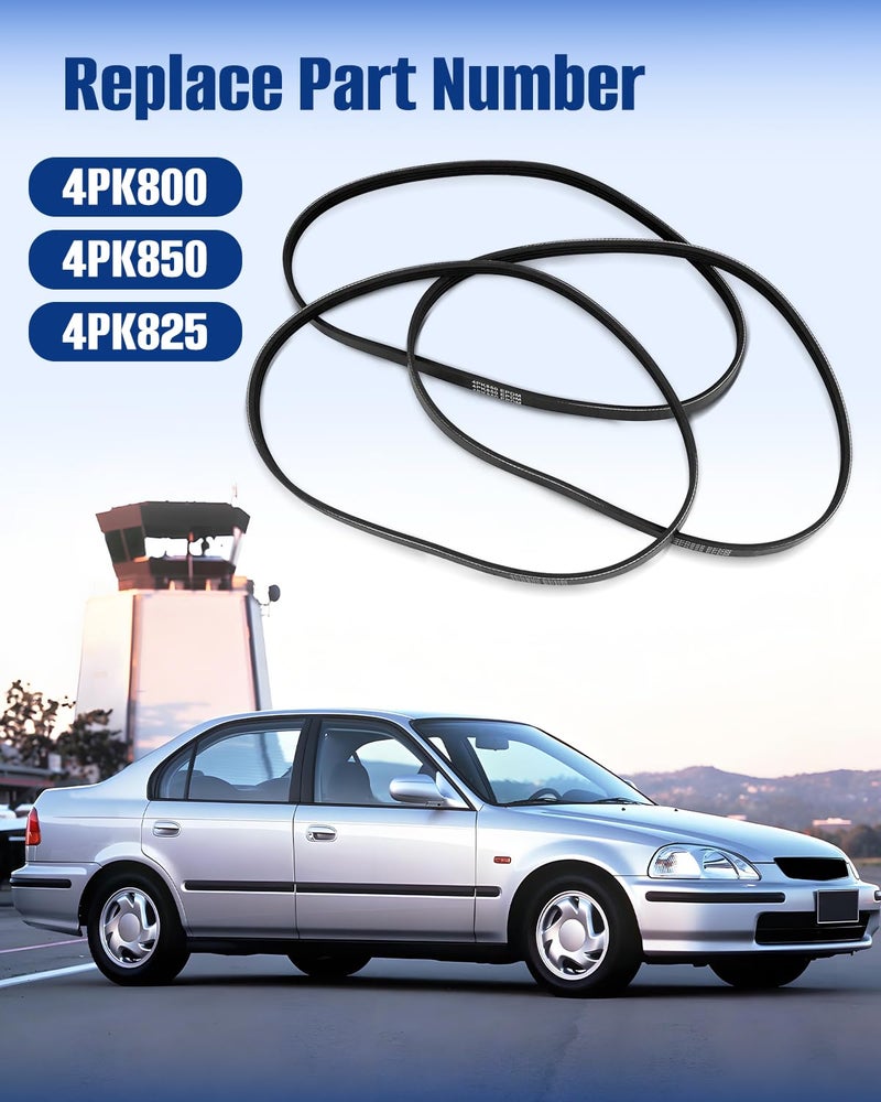 ANODZU 4PK800 4PK850 4PK825 Drive Serpentine Pulley Belt Kit Fit for Honda Civic 1996 1997 1998 1999 2000 Alternator, Air Conditioner A/C, Power Steering Replacement Belt 3PCS - Image 3