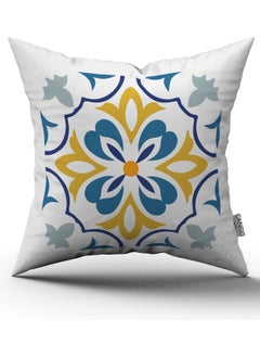 Cango Home White Blue Modern Ethnic Tile Patterned Digital Printed Throw Pillow Cover 