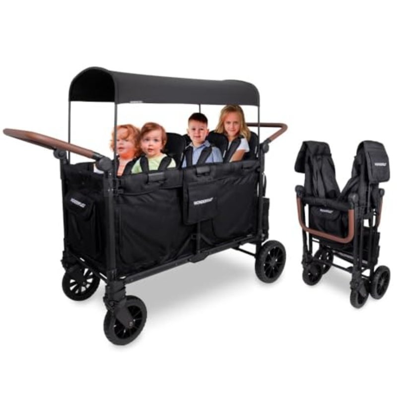 W6 Luxe Pro Stroller Wagon 6 Seater - Collapsible Wagon Stroller with Seats Featuring 5-Point Safety Harnesses and Adjustable Sun Canopy, Jet Black - Image 1