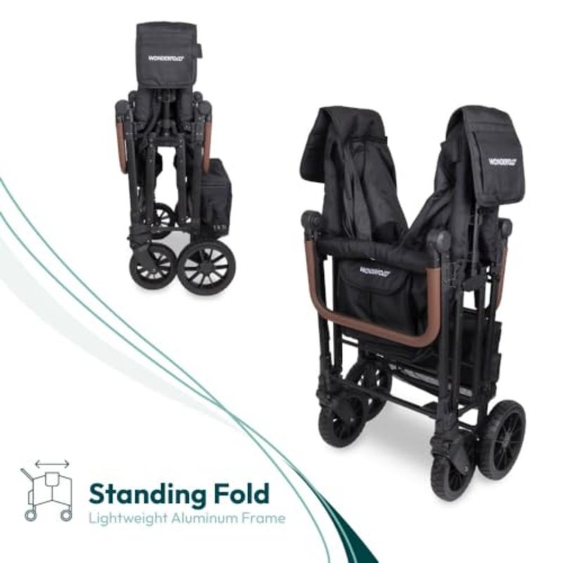 W6 Luxe Pro Stroller Wagon 6 Seater - Collapsible Wagon Stroller with Seats Featuring 5-Point Safety Harnesses and Adjustable Sun Canopy, Jet Black - Image 5