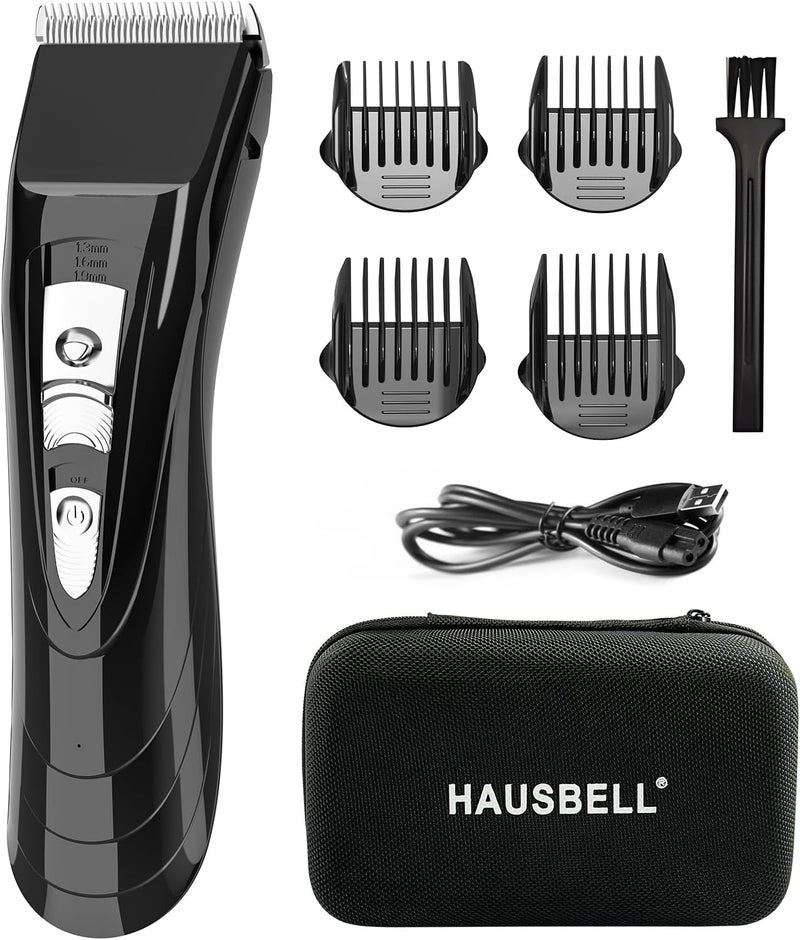 HAUSBELL Cordless Rechargeable Hair Clippers Kit, for Men, Women, & Children, Adjustable 4-Position Blade, 4 Guide Combs, Case Included (Black) (Black)