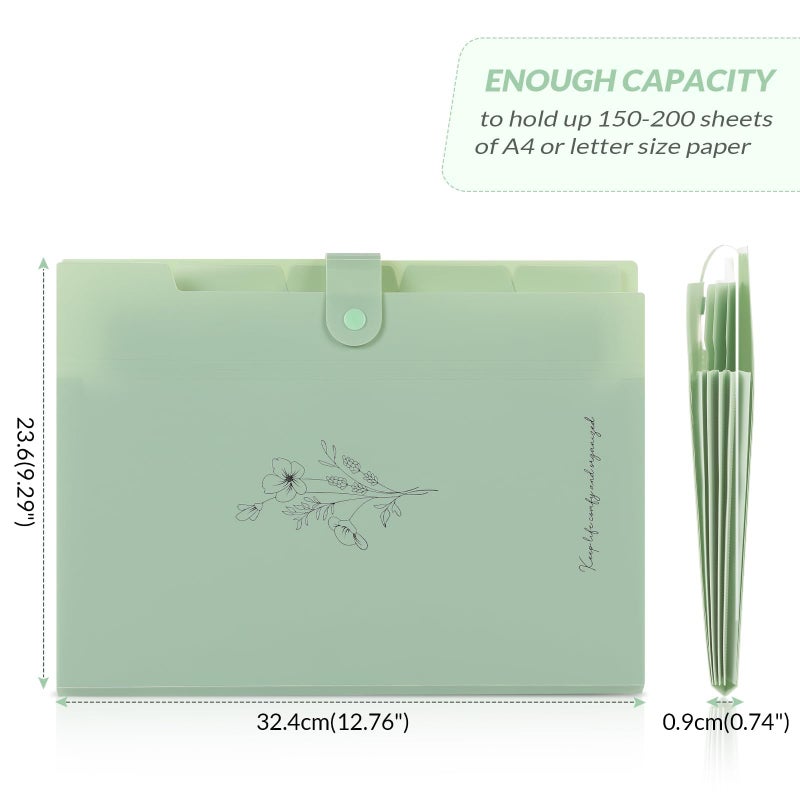SKYDUE Expanding File Folder with 5 Pockets, Aesthetic Accordion File Organizer, Portable Document Paper Bill Receipt Organizer, School Office Supplies, Letter/A4 Size, (1, Pea Green) - Image 5
