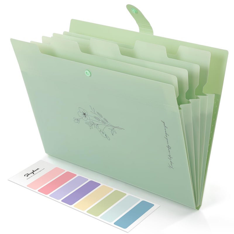SKYDUE Expanding File Folder with 5 Pockets, Aesthetic Accordion File Organizer, Portable Document Paper Bill Receipt Organizer, School Office Supplies, Letter/A4 Size, (1, Pea Green) - Image 1