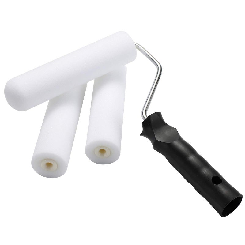 KUPOO مجموعة أسطوانة طلاء فوم مع غلاف أسطوانة فوم عالي الكثافة مقاس 6 بوصات، إطار أسطوانة وصينية، مجموعة أسطوانة لتجديد حوض الاستحمام، أسطوانة طلاء بلاط الجدران، عبوة من 8 - Image 2