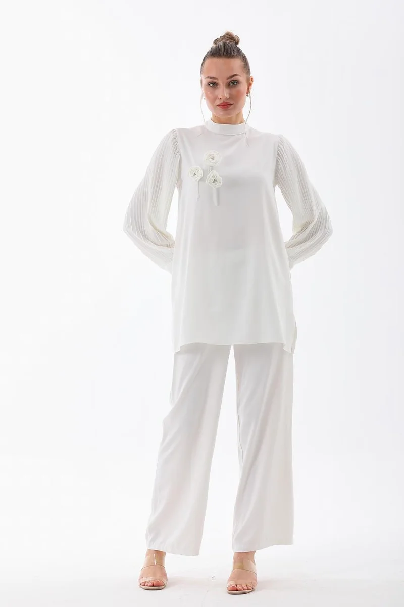 Marvella By Rasha Pleated Sleeve Top and Pants Set