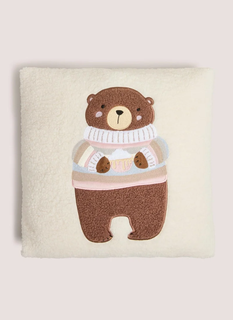 Matalan Cosy Bear Embroidered Cushion Cream