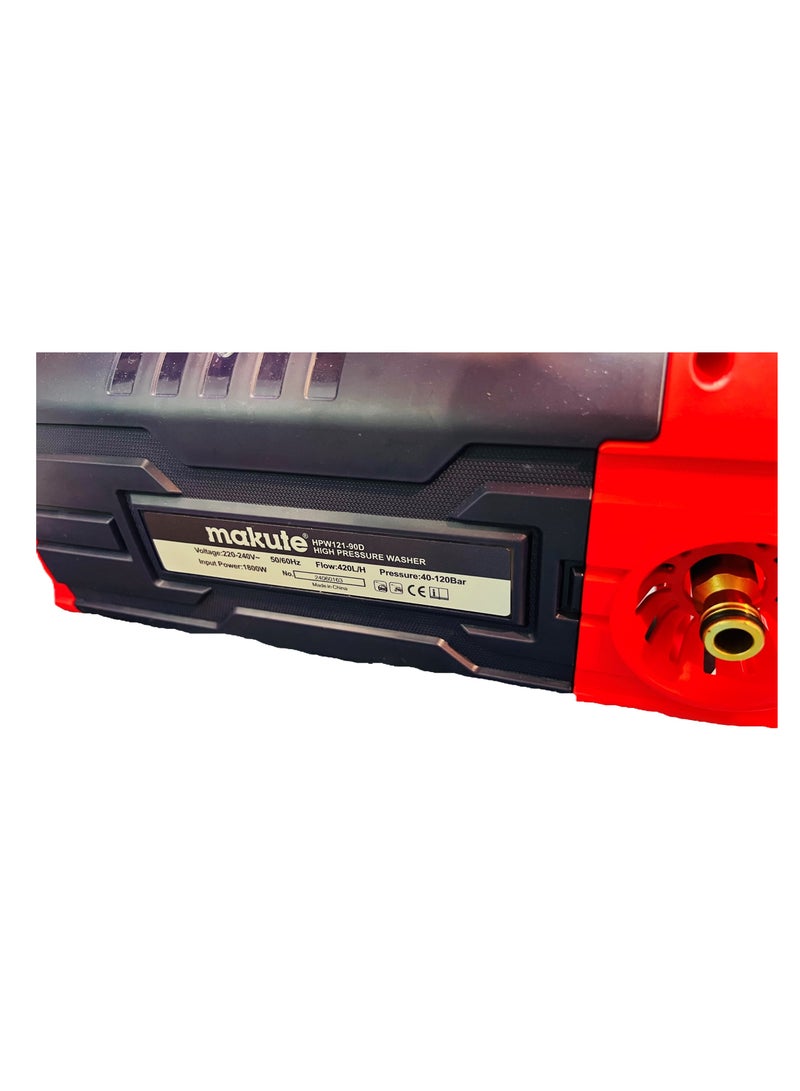 makute 1800W  Electric High-Pressure Washer with 220V 90Bar 96mm  Diameter of motor 390L/H Flow  Compact design Portable & Lightweight for Home, Lawns, Parks, Cars, Bikes, and More ( HPW121-90D) - Image 3