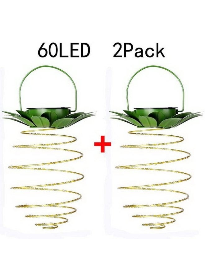 قطعتان من 60 مصباح LED يعمل بالطاقة الشمسية ، فانوس إضاءة أناناس معدني ، فانوس معلق خارجي مقاوم للماء للحدائق يعمل بالطاقة الشمسية ، ديكور منزلي لمسار الشرفة في ساحة الفناء - Image 3