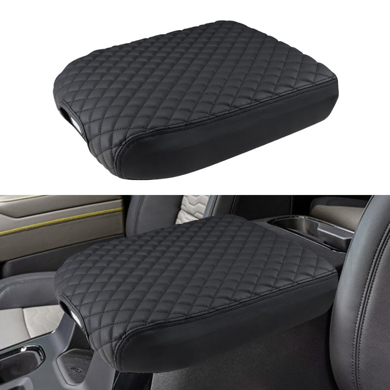 INTGET Center Console Cover for Chevy Silverado GMC Sierra Accessories 2019 2020 2021 2022 2023 2024 2025 Leather Armrest Lid Arm Rest Box ProtectorBlack Pad Bucket Seat 1924Allinclusive