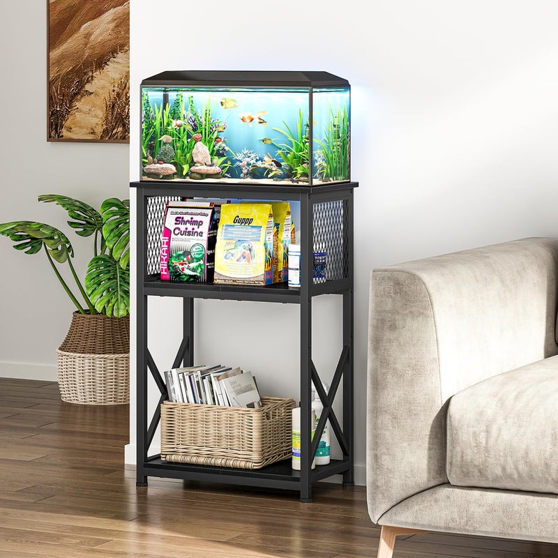 Snughome 10 Gallon Aquarium Stand with Storage, 3 Tier Heavy Metal Fish Tank Stand Shelf 20.47" x 11.42" x 30.91", Black - Image 2