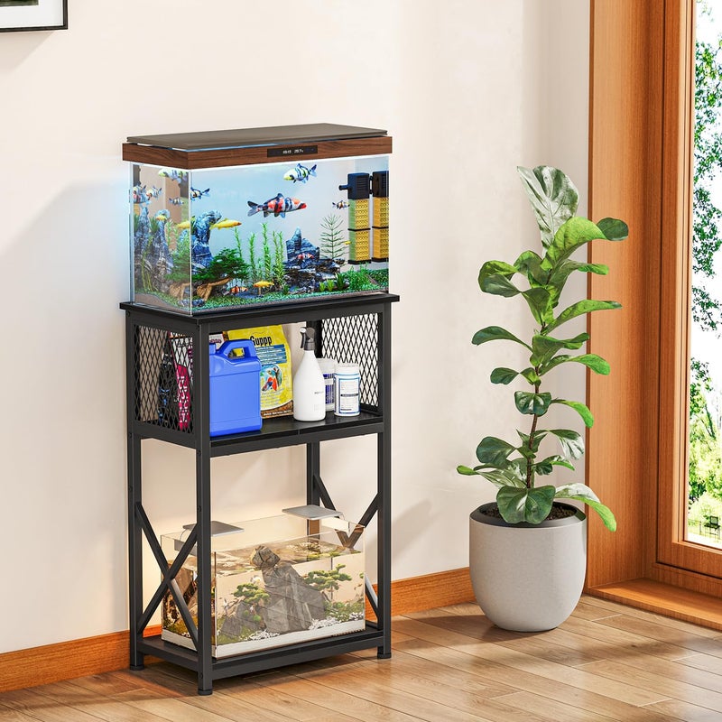 Snughome 10 Gallon Aquarium Stand with Storage, 3 Tier Heavy Metal Fish Tank Stand Shelf 20.47" x 11.42" x 30.91", Black - Image 3