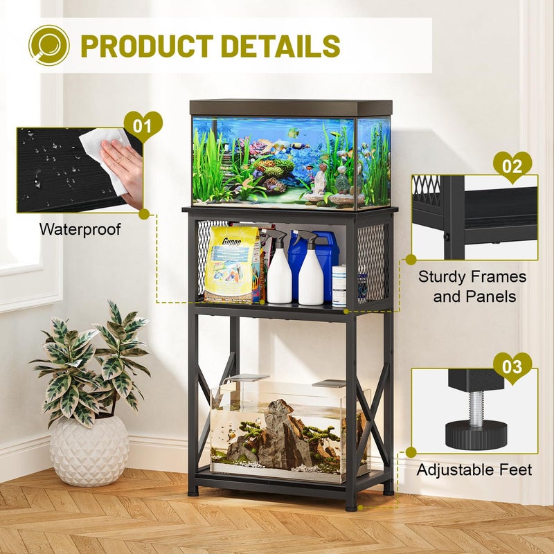 Snughome 10 Gallon Aquarium Stand with Storage, 3 Tier Heavy Metal Fish Tank Stand Shelf 20.47" x 11.42" x 30.91", Black - Image 4