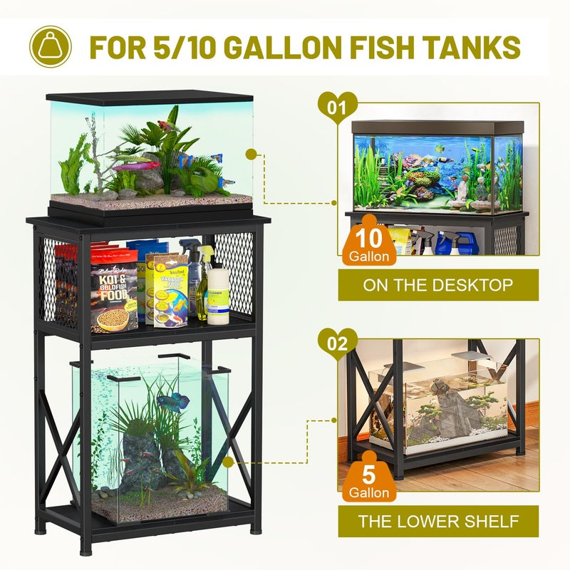 Snughome 10 Gallon Aquarium Stand with Storage, 3 Tier Heavy Metal Fish Tank Stand Shelf 20.47" x 11.42" x 30.91", Black - Image 5