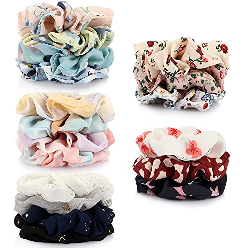 FAMEZA 12 Pcs Chiffon Hair Bands Ponytail Ties Hair Scrunchies Flower Hair Scrunchies Girl Hair Accessory, Great For Casual And Party Dress, Multicolor - Image 3
