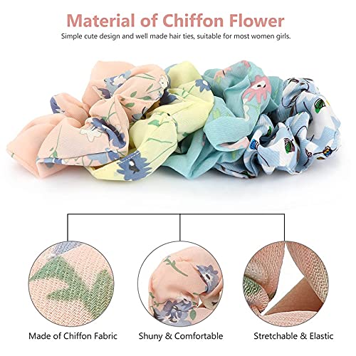 FAMEZA 12 Pcs Chiffon Hair Bands Ponytail Ties Hair Scrunchies Flower Hair Scrunchies Girl Hair Accessory, Great For Casual And Party Dress, Multicolor - Image 4