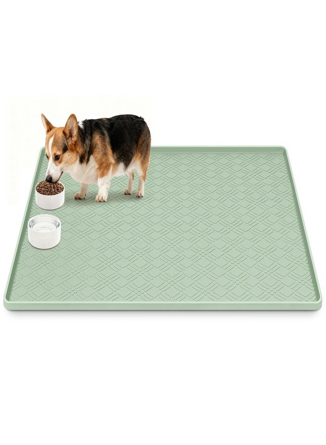 Lanstics Dog Food Mat, 42" x29" Large Silicone Mat Dog Feeding Mat with Raised Edge Non-Slip Pet Feeding Mat for Food and Water Bowl, Easy to Clean, Floor Protection (Light Green) - Image 1
