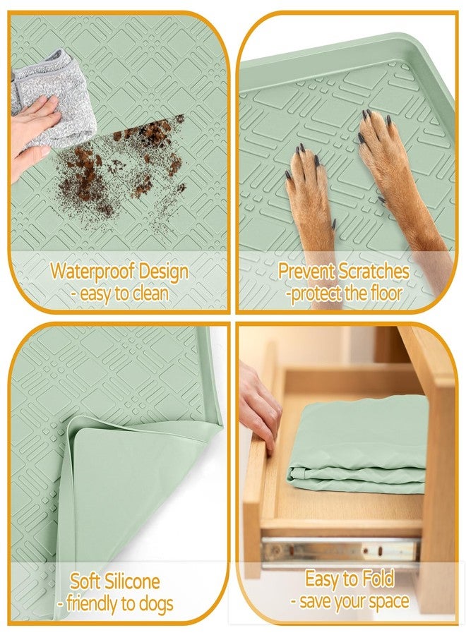 Lanstics Dog Food Mat, 42" x29" Large Silicone Mat Dog Feeding Mat with Raised Edge Non-Slip Pet Feeding Mat for Food and Water Bowl, Easy to Clean, Floor Protection (Light Green) - Image 3
