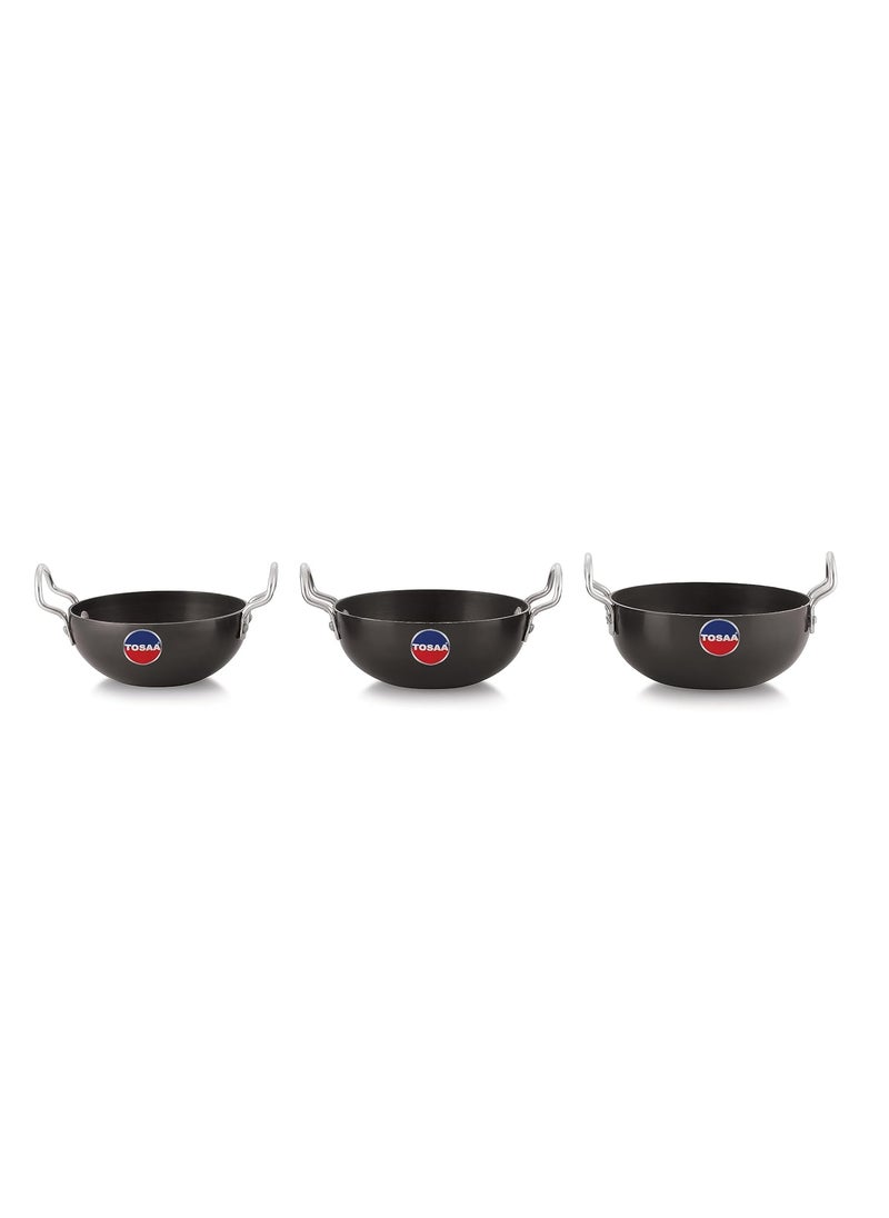 Tosaa TOSAA Nonstick Hard Anodised Serving Kadhai 3Pc Set 340 Ml 360 375Ml Capacity Black  - Image 2