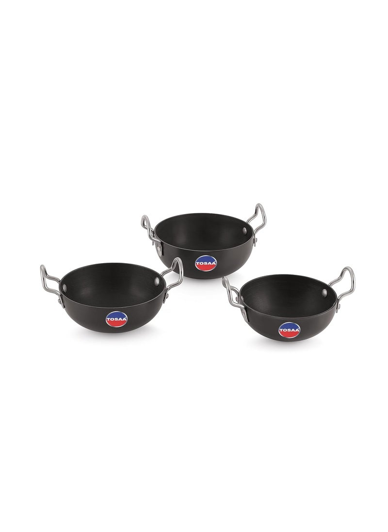 Tosaa TOSAA Nonstick Hard Anodised Serving Kadhai 3Pc Set 340 Ml 360 375Ml Capacity Black  - Image 1