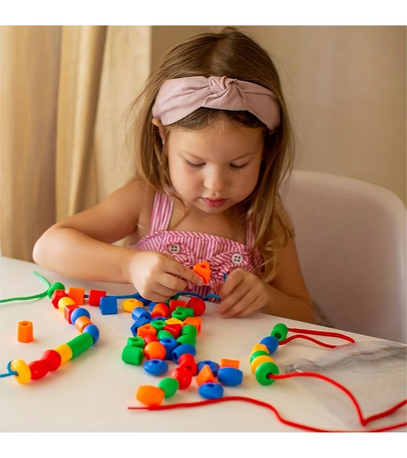 Beads And Ropes Toy Set 50 Beads 4 Strings Fine Motor Skills Development Gift - Image 1
