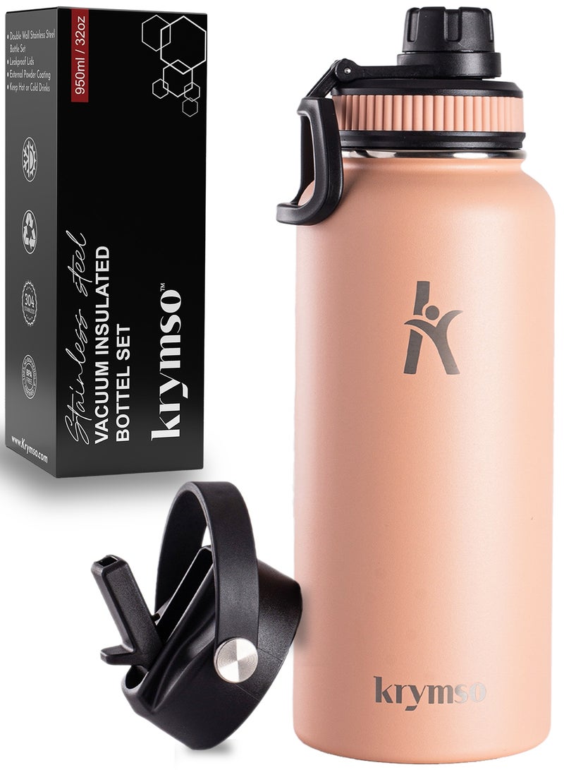 KRYMSO 950ml Stainless Steel Water Bottle, Sports Bottle with Straw, Double Wall Insulated Water Bottle, Thermos Flask, Water Bottle for kids, Gym - Image 1