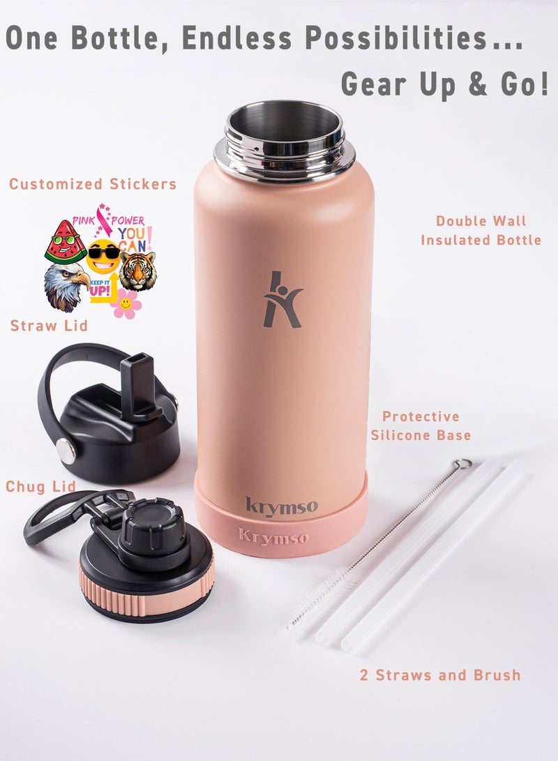 KRYMSO 950ml Stainless Steel Water Bottle, Sports Bottle with Straw, Double Wall Insulated Water Bottle, Thermos Flask, Water Bottle for kids, Gym - Image 5