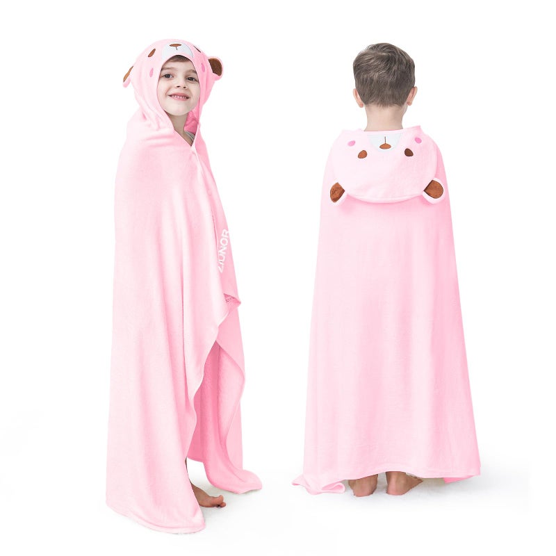 ZIONOR Hooded Bath Towel for Kids  Rayon Made from Bamboo  35 x 50 Extra Large Hooded Towels for Kids 310 UltraAbsorbency Bath Towels Beach Towel for Kids Pink Bear