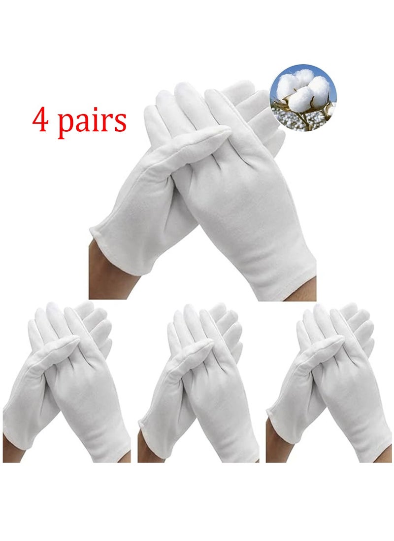 Generic 4 Pairs White Cotton Gloves for Dry Hand Moisturizing Cosmetic Eczema Hand Spa and Coin Jewelry Inspection, Checking Gloves,Serving Gloves Costume Inspection Stretchable Lining Gloves Moisturizing Gloves  - Image 1