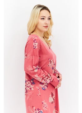 TRIUMPH Women Floral Print Full Sleeves Night Dress, Pink Combo  - Image 3