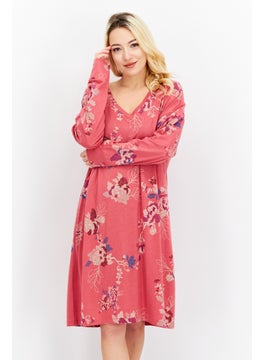 TRIUMPH Women Floral Print Full Sleeves Night Dress, Pink Combo  - Image 1