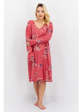 TRIUMPH Women Floral Print Full Sleeves Night Dress, Pink Combo  - Image 2