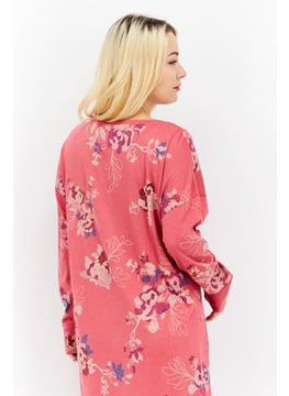 TRIUMPH Women Floral Print Full Sleeves Night Dress, Pink Combo  - Image 4
