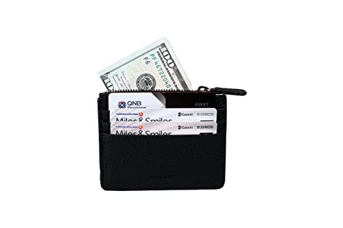 grande 3603 Genuine Leather Card Holder For Women and Men Slim Minimalist Small Zipper Wallet (BLACK) - Image 4