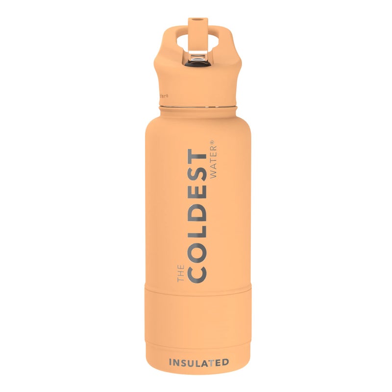 Coldest Insulated Water Bottle with Straw Lid  Stainless Steel Metal Thermos for Men  Women Sahara Peach 32 oz