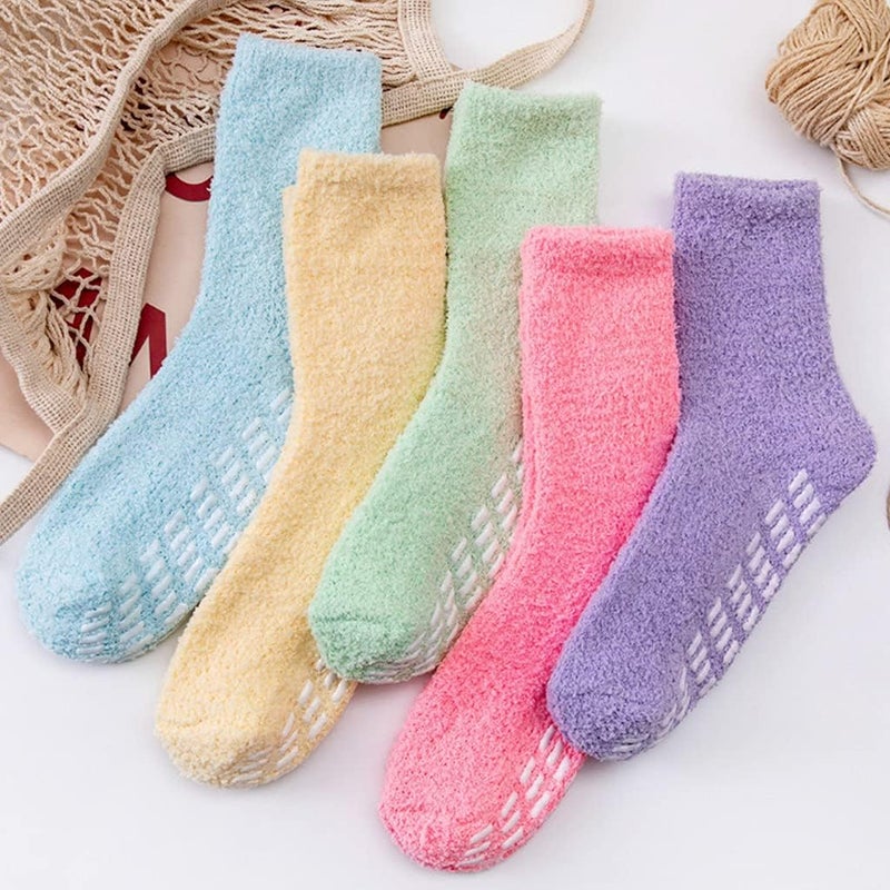 Womens Fluffy Socks Winter Warm Slipper Socks Fuzzy Anti-Slip Socks Candy Color Crew Socks Home Sleeping Socks - Image 4