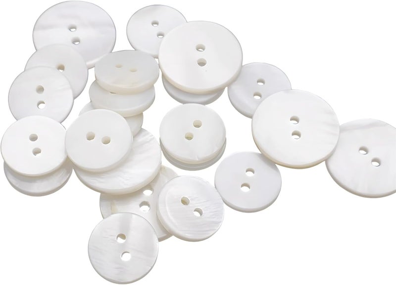 22-Piece White Pearl Button Set, Real Mother of Pearl, Varied Sizes for Blazers, Suits, Coats - Elegant 2-Hole Design, Natural Gloss for Garments & DIY - Image 1