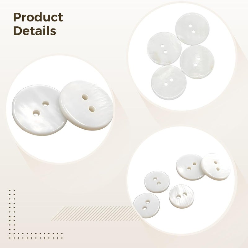 22-Piece White Pearl Button Set, Real Mother of Pearl, Varied Sizes for Blazers, Suits, Coats - Elegant 2-Hole Design, Natural Gloss for Garments & DIY - Image 4