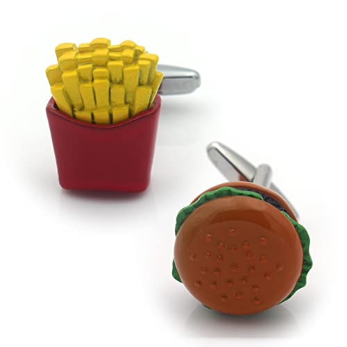 Vcufflinks Hamburger and French Fries Cufflinks Funny Burger Fast Food Cuff Links - Image 1
