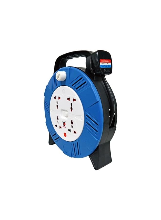 KADRIS Kadris Heavy Duty 3 Way Socket Cable Extension Reel Cassette, 10 Meter Cable Length, Blue/Black  - Image 3