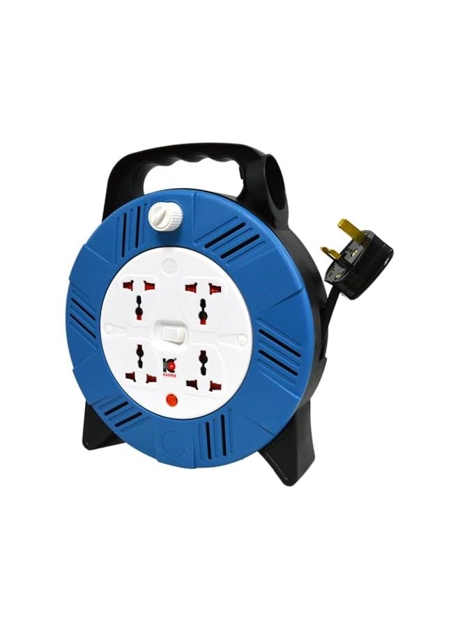 KADRIS Kadris Heavy Duty 3 Way Socket Cable Extension Reel Cassette, 10 Meter Cable Length, Blue/Black  - Image 5