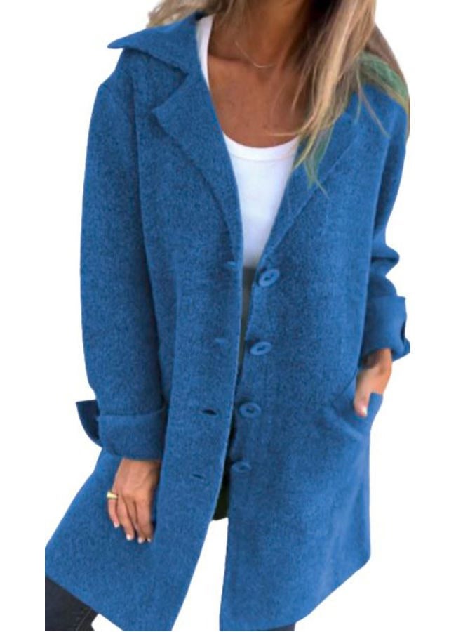 CHARTOU Women Long Cardigan Notched Collar Button Down Loose Fit Knit Blazer Sweater Jacket (Large, Blue) - Image 1