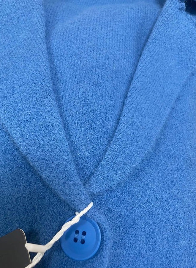 CHARTOU Women Long Cardigan Notched Collar Button Down Loose Fit Knit Blazer Sweater Jacket (Large, Blue) - Image 5