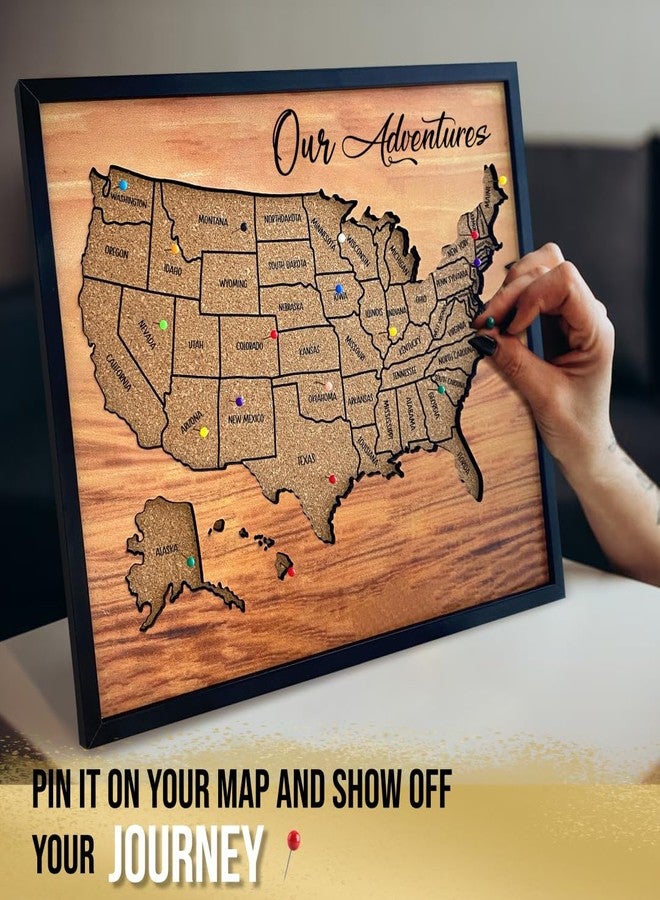 flinelife Cork Board Usa Travel Map With Pins, 12x10, Medium Size, Map of United States, Perfect For Couples and Families Gift - Image 3