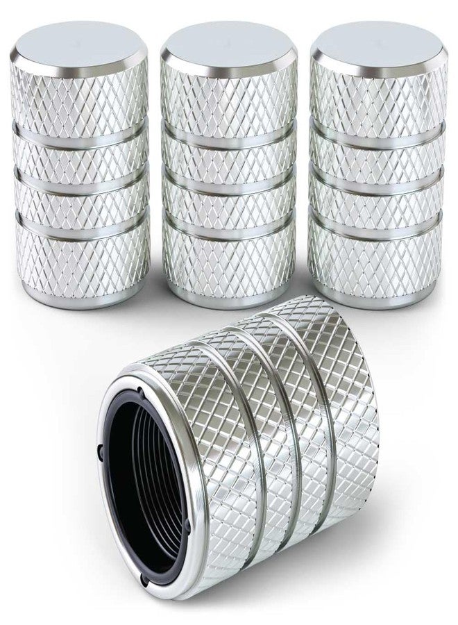 PC Autoworks Aluminum Tire Valve Stem Caps - Anti-Rust, Premium Anodized Aluminum, Corrosion-Resistant, Easy Install, Universal Fit for Car, Truck, Bike, SUV - 1 Pack/Set of 4 (Sterling) - Image 1