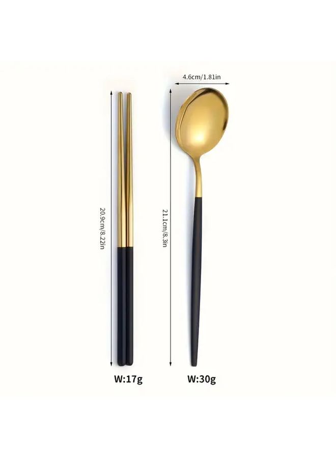 Golden Black Stainless Steel Cutlery Set 8 Piece Spoons Chopsticks - Image 3