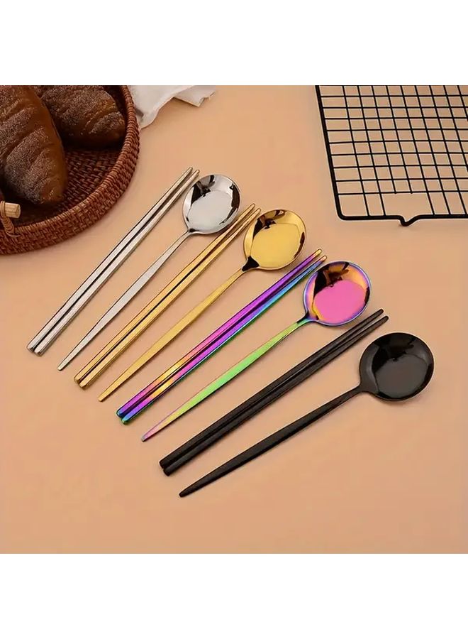 Golden Black Stainless Steel Cutlery Set 8 Piece Spoons Chopsticks - Image 5