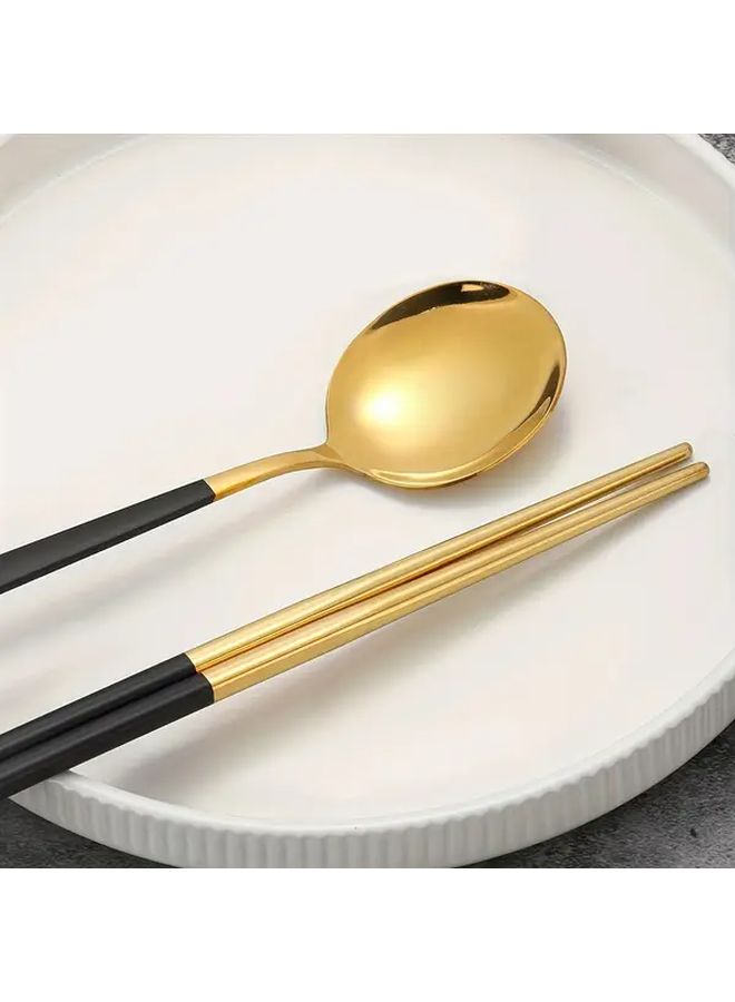 Golden Black Stainless Steel Cutlery Set 8 Piece Spoons Chopsticks - Image 4