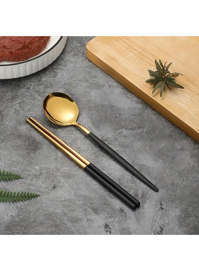 Golden Black Stainless Steel Cutlery Set 8 Piece Spoons Chopsticks - Image 2