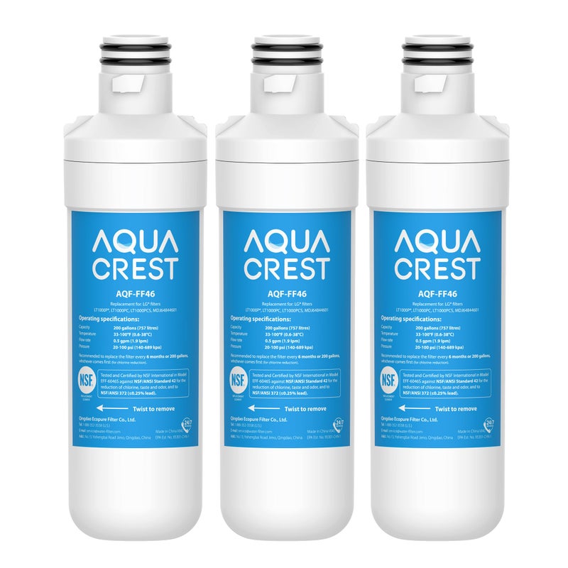 فلتر مياه ثلاجة AQUA CREST LT1000PC ADQ747935 MDJ64844601 بديل لـ LG LT1000P LT1000PC LT1000PCS ADQ74793501 ADQ74793502 LFXS26973S Kenmore 469980 9980 3 فلاتر